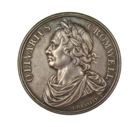 1658 Oliver Cromwell Memorial 38mm Silver Medal - By Dassier