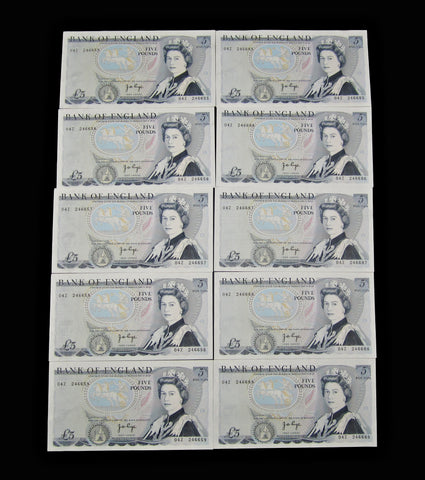 Bank Of England 10 x Consecutive Page £5 Five Pound Notes