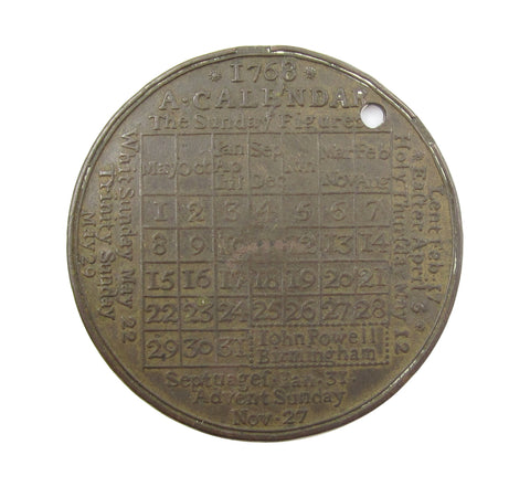 1768 Lunar Cycles Brass Calendar Token - By John Powell
