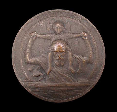 France c.1905 St Christopher Motoring 50mm Bronze Medal - By Yencesse