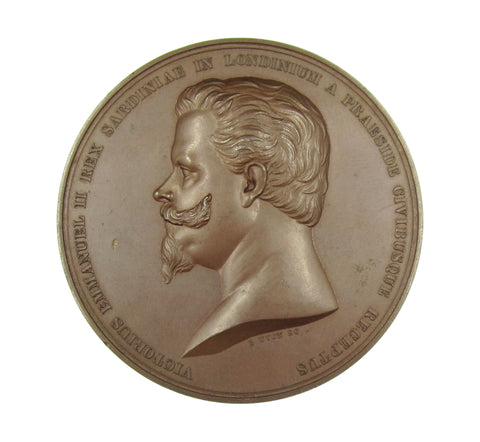 1855 Victor Emmanuel II Visit To The City Of London 76mm Medal - By Wyon