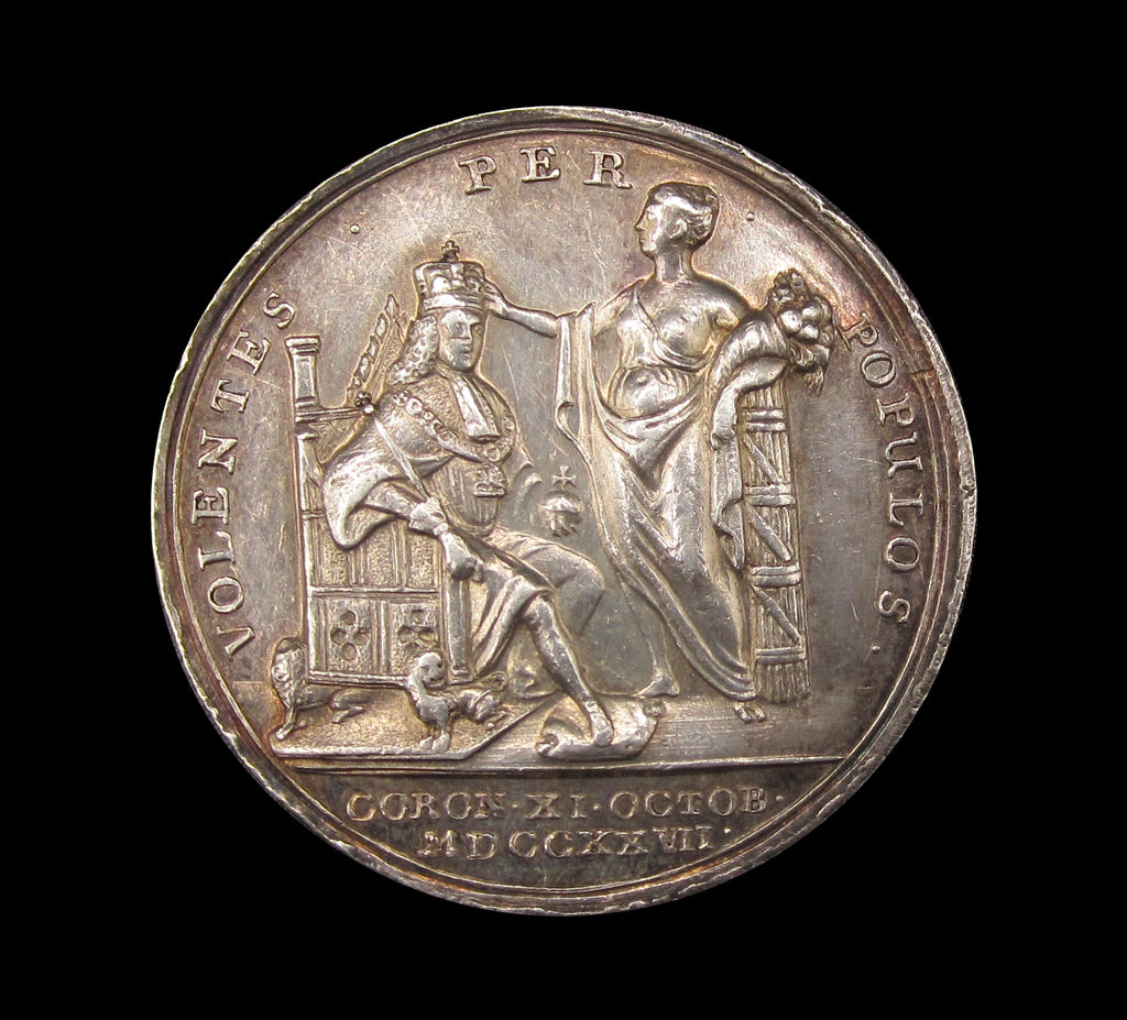 Médaille En Argent Couronnement George II 1727 - 35 Mm, Par John Croker, Qualité AU, Royaume-Uni