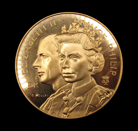 1972 Queen & Prince Philip 25th Anniversary 50mm Silver Medal - By Colley