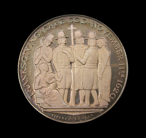 1970 Mayflower 350th Anniversary 38mm Silver Medal Cased Pair - By Pinches