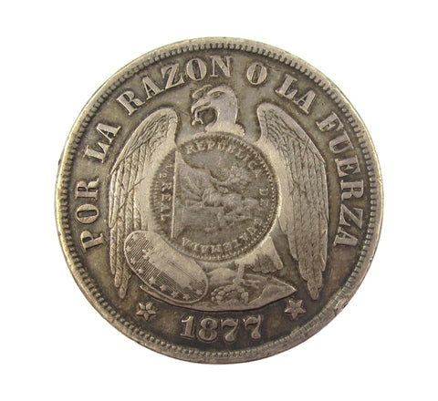 Chile 1877 Peso With Guatemala 1894 1/2 Real Countermark