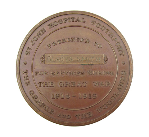 1919 St John Hospital Southport 51mm Medal For Services During The Great War