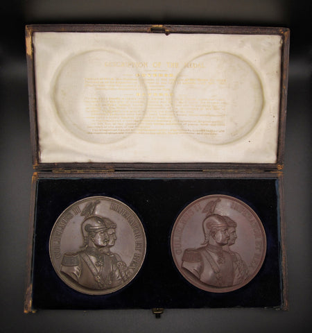 1891 Wilhelm II Visit To London 80mm Bronze Medal Pair - In Double Case