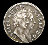 William & Mary 1690 Fourpence - 6 over 5 - GVF
