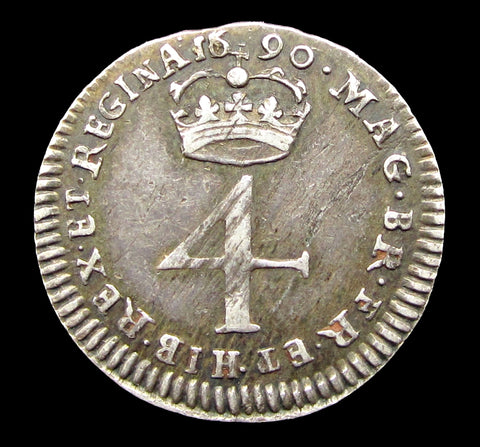 William & Mary 1690 Fourpence - 6 over 5 - GVF