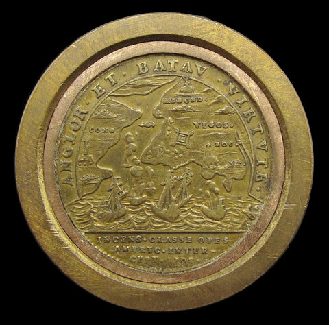 1702 Queen Anne Expedition To Vigo Bay Brass Medalet