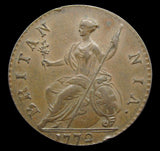 George III 1772 Halfpenny - GVF