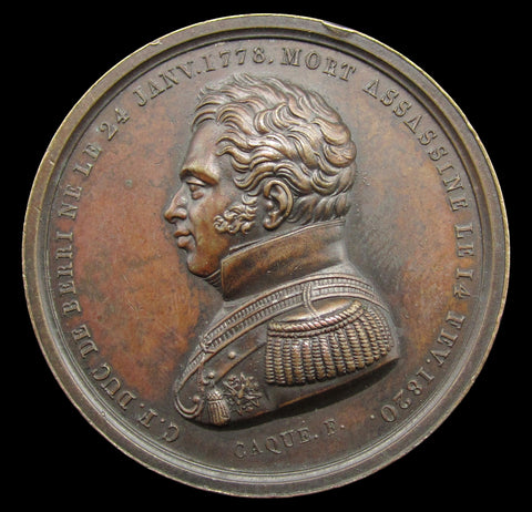 France 1820 Death Of Duke Of Berri 38mm Medal - By Caque