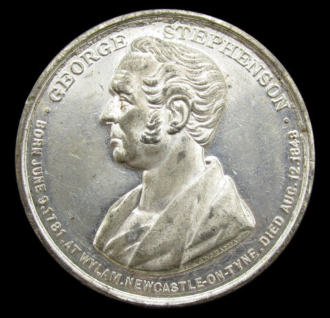 1881 George Stephenson Centenary 45mm White Metal Medal