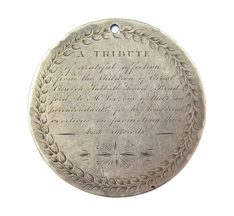 1833 Christ Church Sabbath School Bradford 38mm Silver Medal