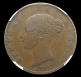 Victoria 1845 Halfpenny - NGC VG10