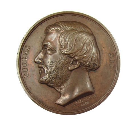 France 1846 Eugene Sue 51mm Medal - By Rogat