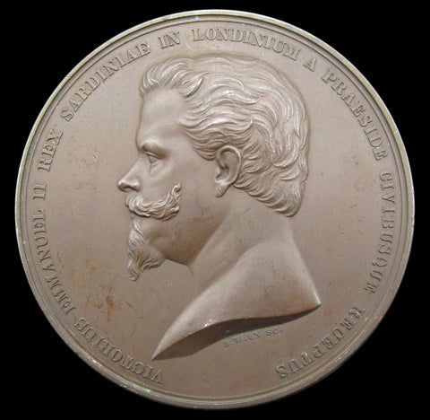1855 Victor Emmanuel II Visit To The City Of London 76mm Medal - By Wyon
