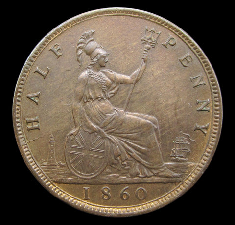 Victoria 1860 Halfpenny - Freeman 261 - EF