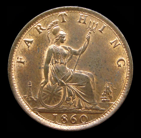 Victoria 1860 Farthing - Toothed Border - UNC