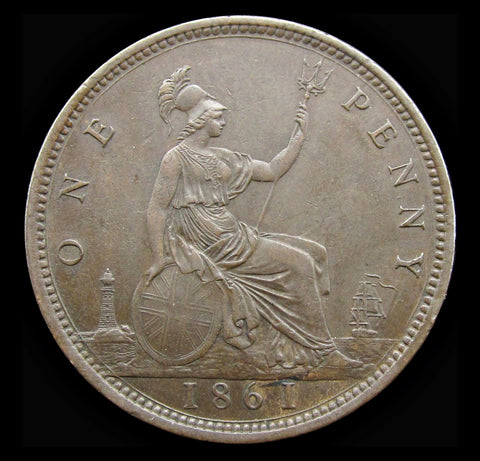 Victoria 1861 Penny - D Over D In D:G - NEF