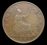 Victoria 1861 Halfpenny - Freeman 279 - GVF