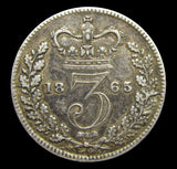 Victoria 1865 Threepence - VF