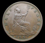 Victoria 1867 Halfpenny - GVF