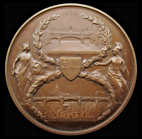1869 Opening of Blackfriars Bridge And Holborn Viaduct Medal - By Adams