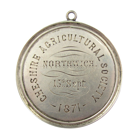 1871 Cheshire Agricultural Society Silver 43mm Award Medal