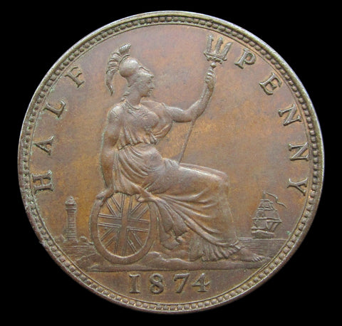 Victoria 1874 Halfpenny - Freeman 314 - GVF+