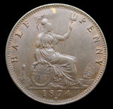 Victoria 1874 H Halfpenny - Freeman 318 - EF+