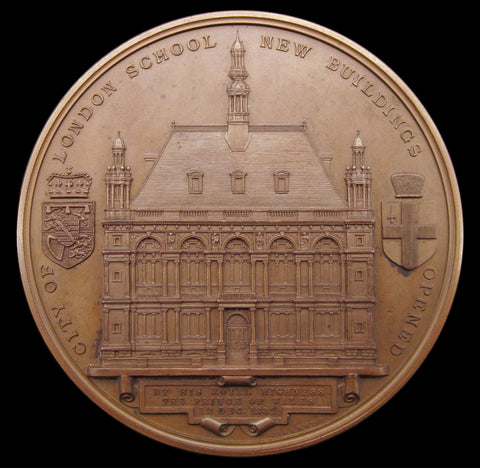 1882 City Of London School New Buildings 77mm Bronze Medal - By Wyon