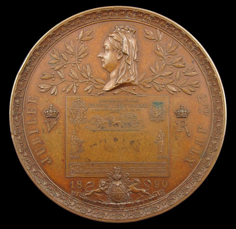 1890 Penny Black Postage Jubilee 65mm Medal - By Lauer
