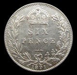 Victoria 1891 Sixpence - EF