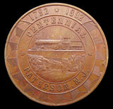 USA 1892 New Jersey Paterson Centennial 51mm Bronze Medal