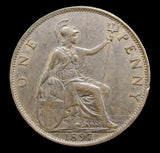 Victoria 1897 Penny - O'NE Dot Flaw - EF