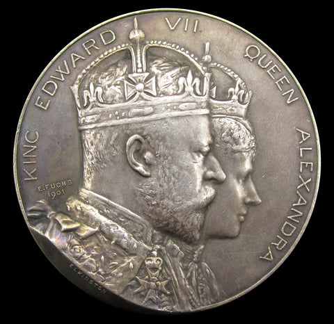 1902 Coronation of Edward VII 64mm Silver Cased Medal - By Fuchs
