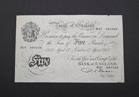 Bank Of England 1950 White Five Pound Banknote - Beale