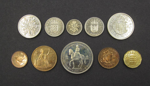Elizabeth II 1953 10 Coin Cased Proof Set - Crown To Farthing