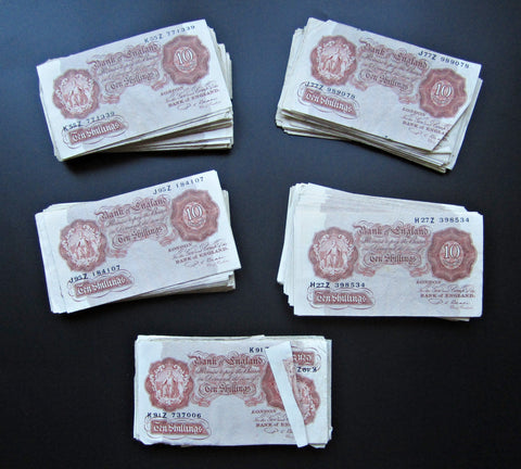 Bulk Lot Of 396 x Elizabeth II 10s Ten Shilling Banknotes - Cashier Beale