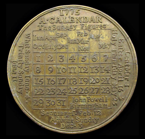 1775 Lunar Cycles Brass Calendar Token - By John Powell