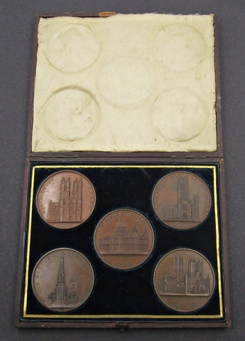 c.1850 Cased Set Of 5 British Cathedrals Medals - By Davis