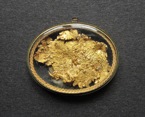 USA 1876 Goldrush Gold Nugget Glass Locket With Dollar