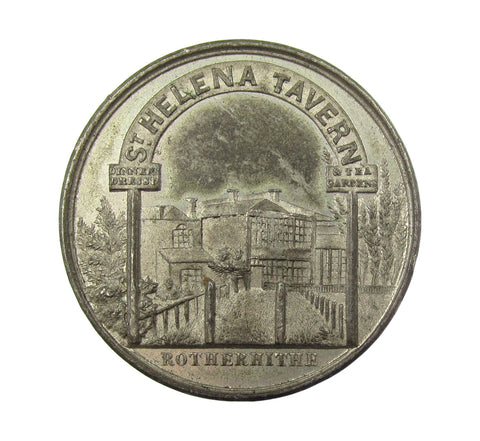 c.1874 Rotherhithe St Helena Tavern and Gardens 38mm Sixpence Token