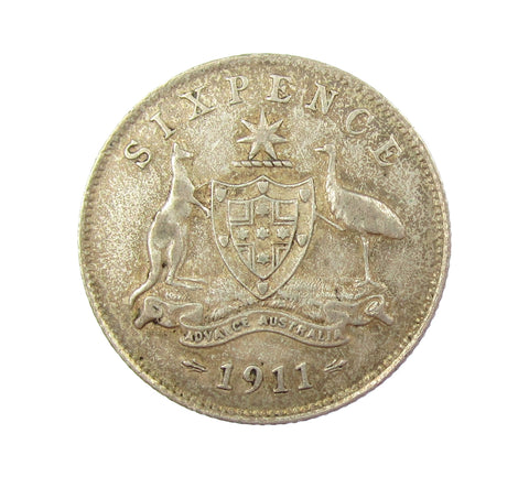 Australia 1911 George V Sixpence - GVF