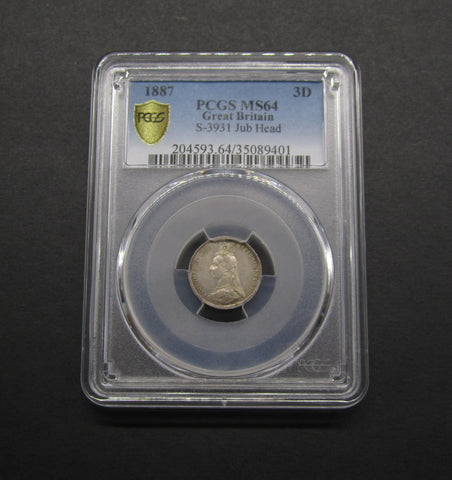 Victoria 1887 Threepence - PCGS MS64