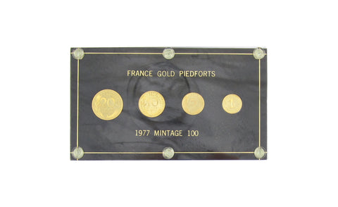 France 1977 4 Coin Gold Proof Piedfort Set - 20 Centimes Down