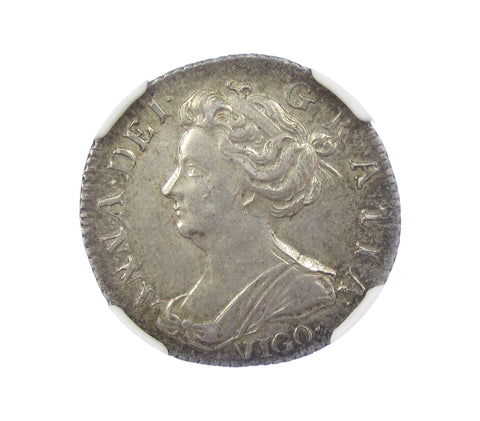 Anne 1703 VIGO Sixpence - NGC AU58