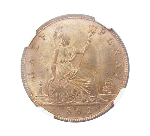 Victoria 1862 Halfpenny - NGC MS64+RD