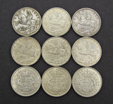 Bulk Lot Of 9 x 1935 / 1937 Silver Crowns